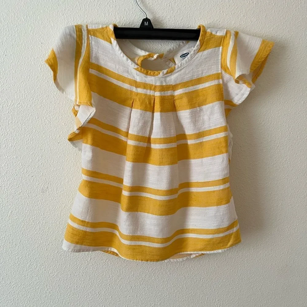 Old Navy Girls Top Size 6/7 Pretty Yellow White Stripe Pull Over